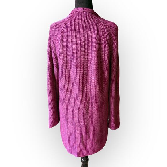 NWT Loft Berry Pink Open Front Chunky Knit Shawl Collar Cardigan Sweater Size L - Picture 10 of 16